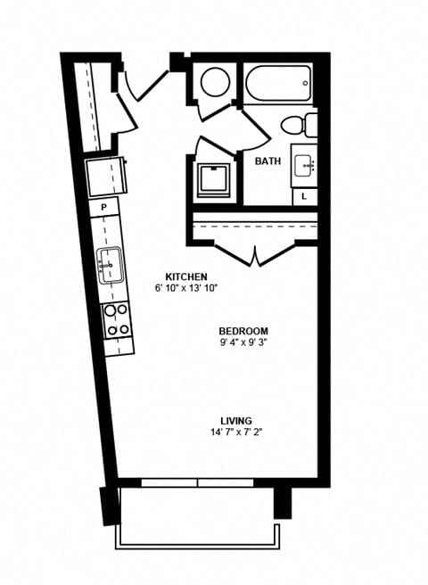 Floor plan for studio, 1 bath, 501 sqft
